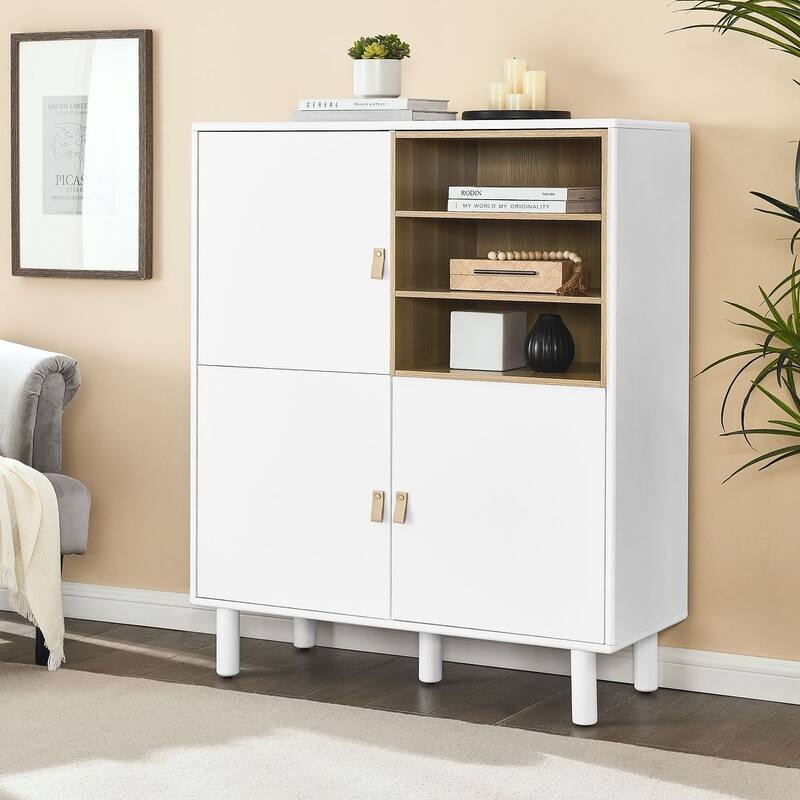 3 Doors Wooden Cabinet with Leather Handle
