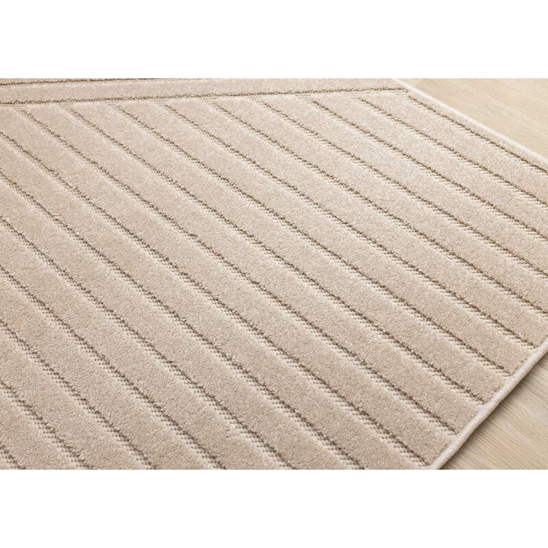 Modern Carved Lines Textured Area Rug in Beige