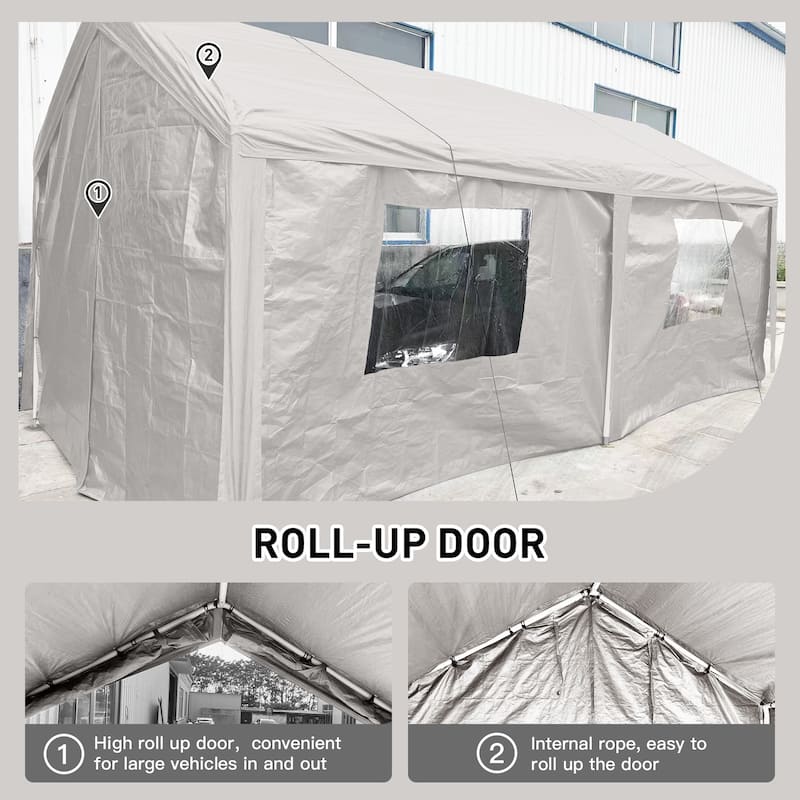Heavy Duty 10'×20' Portable Carport Garage Tent for Outdoor Storage Shelter
