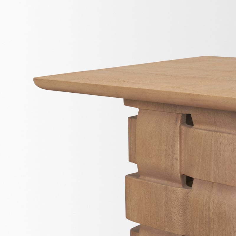 Trellyn Light / Dark Brown Wood w/ Carved Woven Base Square Accent Table - 22.0L x 22.0W x 20.0H