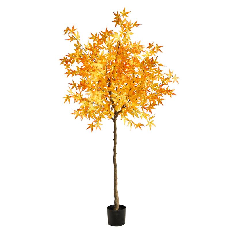 6Ft Artificial Maple Tree with Planter - Fall Foliage Indoor Decor - Realistic Home Accent - 72" Height - Green - 51-60 Inches