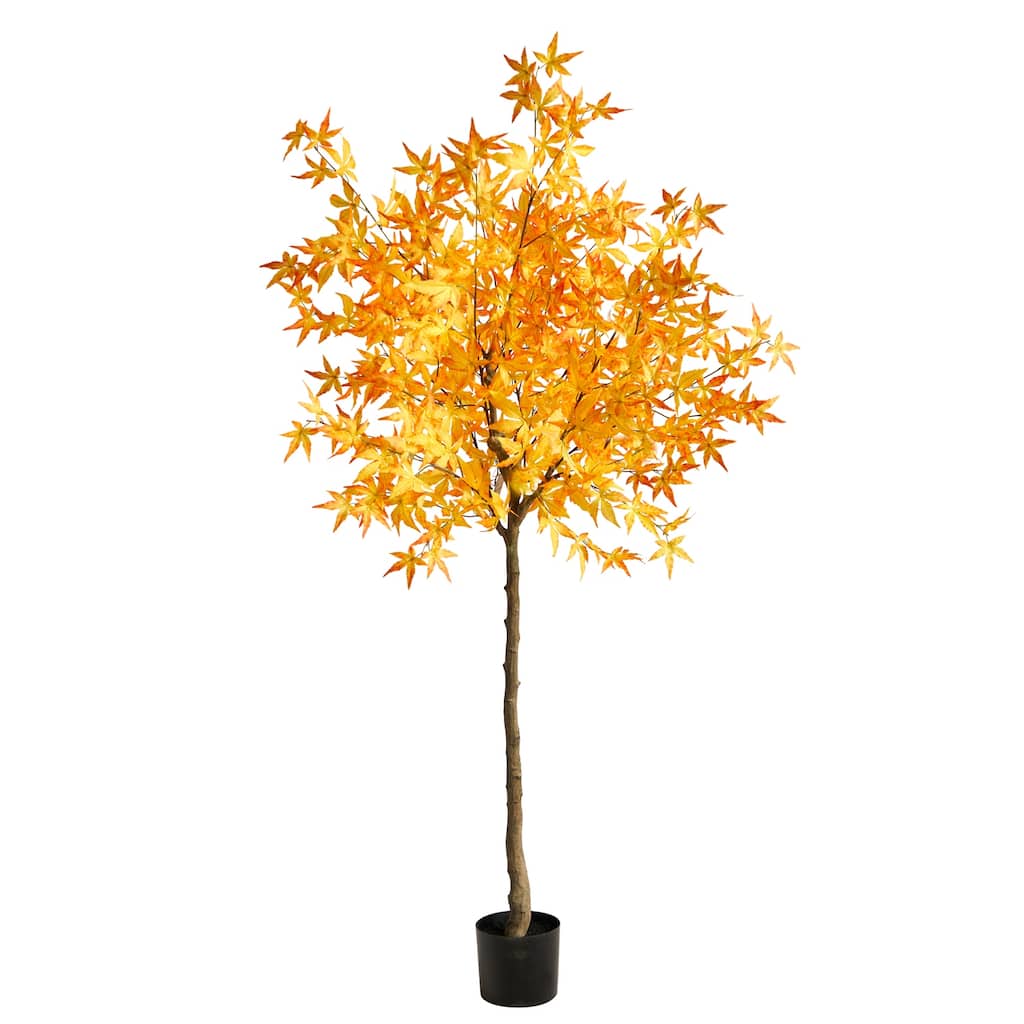6Ft Artificial Maple Tree with Planter - Fall Foliage Indoor Decor - Realistic Home Accent - 72" Height - Green - 51-60 Inches
