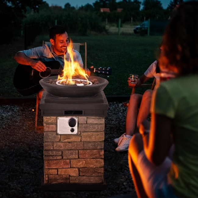 Details about   40000Btu Outdoor Propane Burning Fire Bowl Column Realistic Look Firepit Heater 