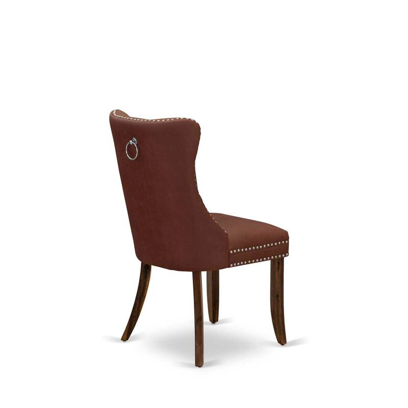Parson Dining Chairs Set of 2 - Burgundy Faux Leather Upholstered Chairs with Nailhead Trim - Antique Walnut Finish