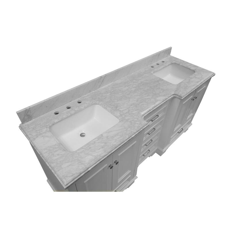 KitchenBathCollection Nantucket 72" Double Bathroom Vanity with Carrara Marble Top