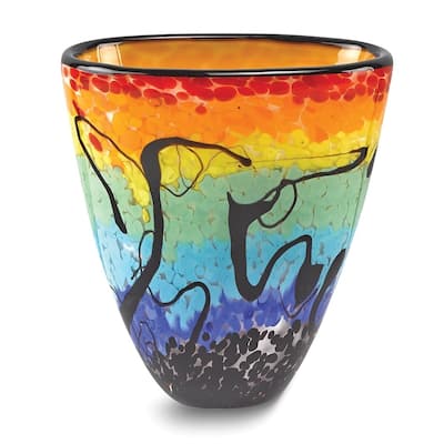 Curata Allura Handcrafted Rainbow Murano Style Glass 8in Oval Vase