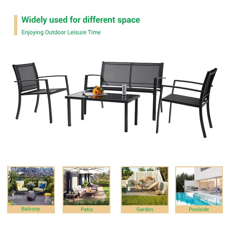 LIVOOSUN Patio 4pcs Textilene Conversation Set /w a Coffee Table