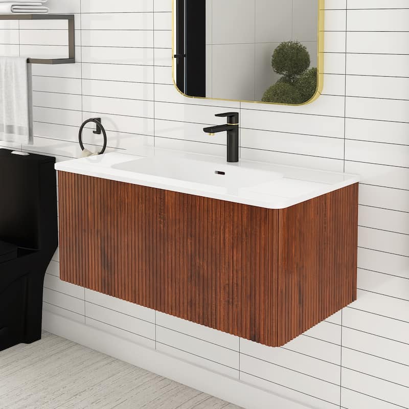 Floating Bathroom Vanity with Glossy White Integrated Ceramic Sink