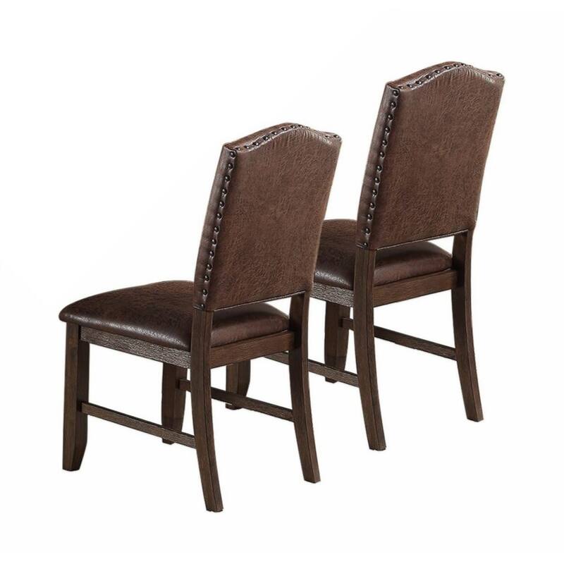 Classic Design Brown / Rustic Espresso Finish Faux Leather Set of 2 Dining Chairs