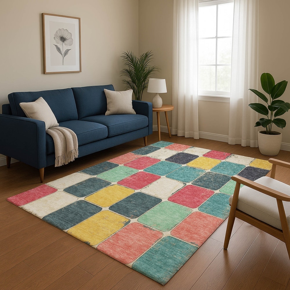 Premium Washable Super Soft Modern Blocks Mayfield Rug