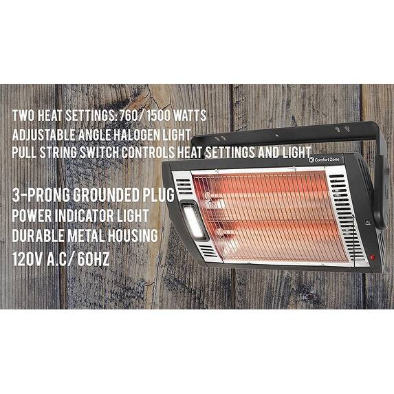 Shop Comfort Zone Czqtv5m Ceiling Mount Quartz Heater Black
