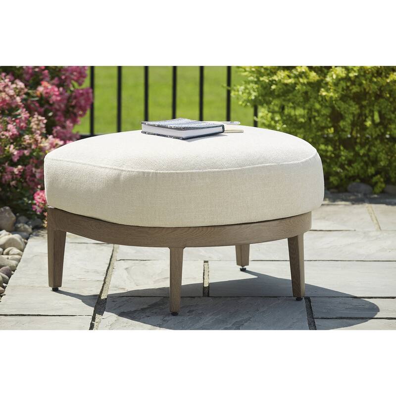 Signature Design by Ashley Serene Bay Beige/Dark Brown Outdoor Ottoman with Cushion