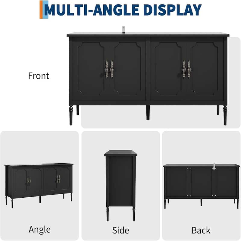 59" Modern Sideboard with Storage, 4 Doors and Adjustable Shelves, Coffee Bar Cabinet, Green