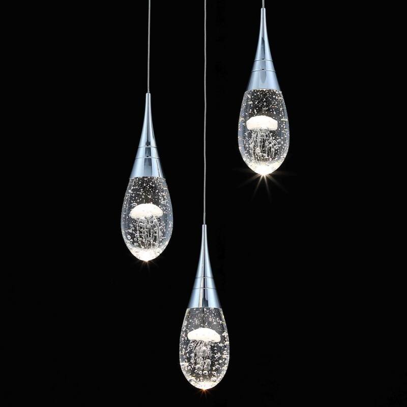 3-Light Modern Dimmable Bubble Jellyfish Crystal Pendant Light for Kitchen Island