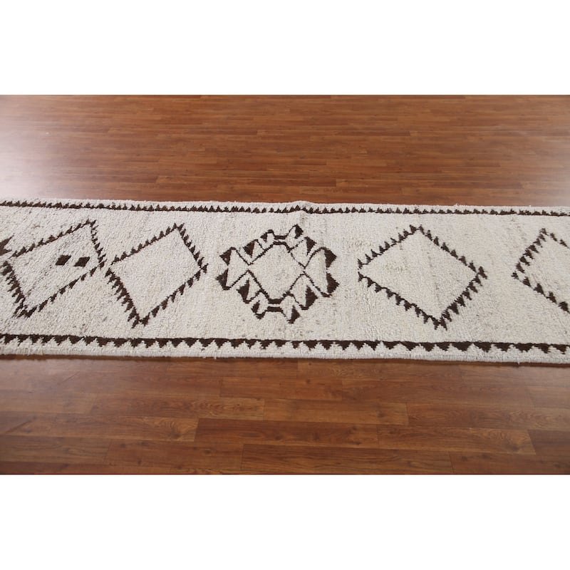 Plush Turkish Anatolian Runner Rug Hand-knotted Geometric Wool Carpet - 3'4"x 11'4"