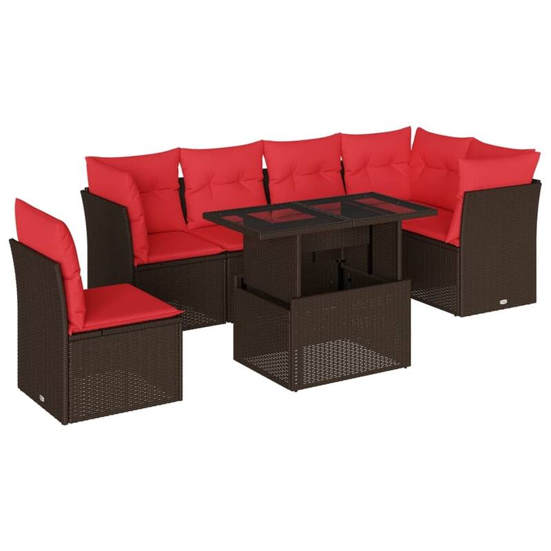 vidaXL Patio Sofa Set with Cushions Modular Outdoor Seating 7 Piece Poly Rattan - 24.4 x 24.4 x 27.2