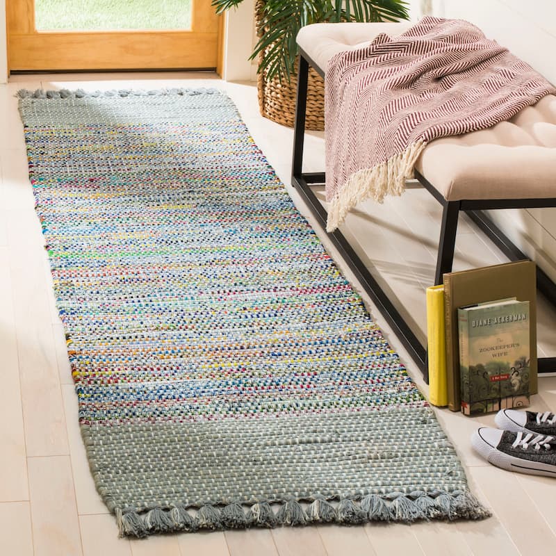 SAFAVIEH Handmade Flatweave Montauk Bylgja Casual Cotton Rug - 2'3" x 8' Runner - Grey/Multi
