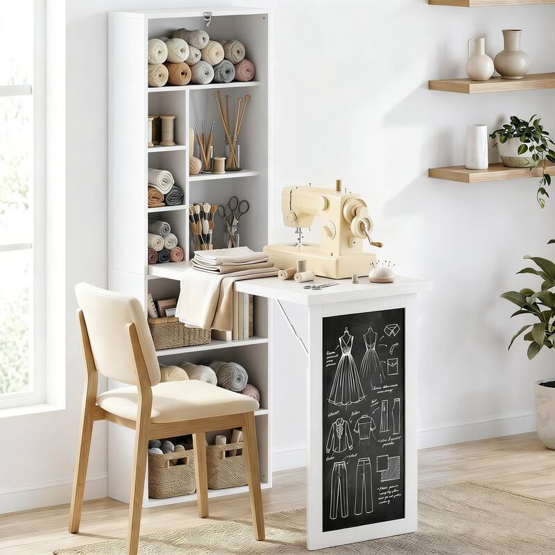 HOMCOM Convertible Folding Desk with Blackboard and Side Shelf Multi-Function Computer Office Workstation