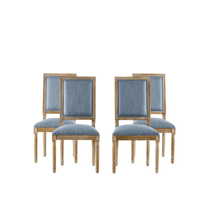 [Set of 4] French Country Dining Chairs - Elegant Cane Backrest & Upholstered Seats with Fluted Legs- Solid Rubberwood Frame