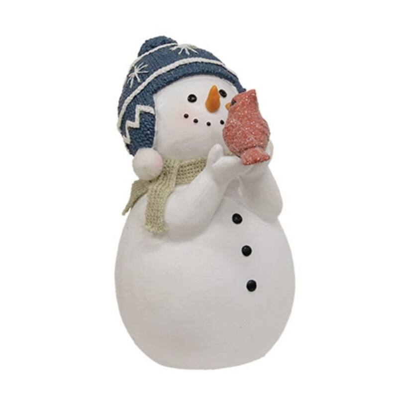 Winter Resin Snowman Decoration with Glitter Accents and Blue Hat for Tabletop Display - 7" H x 3.75" W x 5.25" D