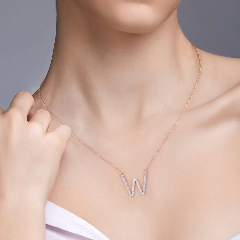 1/20ct TDW Diamond Classic Initial Pendant Necklace in Silver for Women