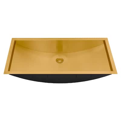 Ruvati 30 x 14 inch Brushed Gold Polished Rectangular Bathroom Sink Undermount - RVH6120GG