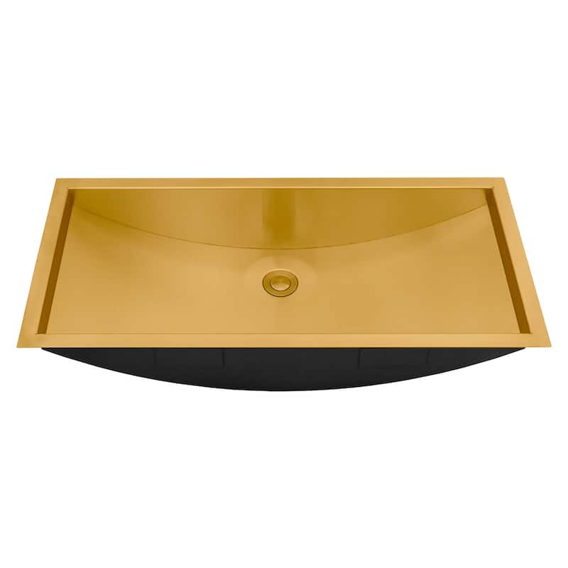 Ruvati 34 x 14 inch Brushed Gold Polished Rectangular Bathroom Sink Undermount - RVH6134GG