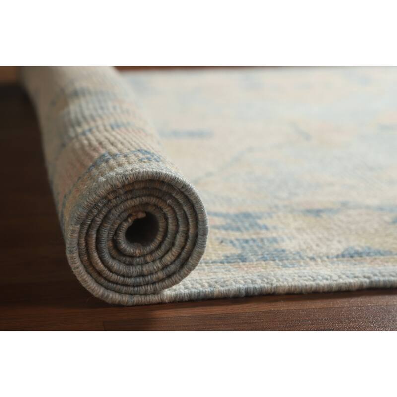 Hand Knotted Oriental 100% Wool Carpet Transitional Geometric Navy Blue & Blues Oushak Runner Rug - 11' 4'' X 3' 5''