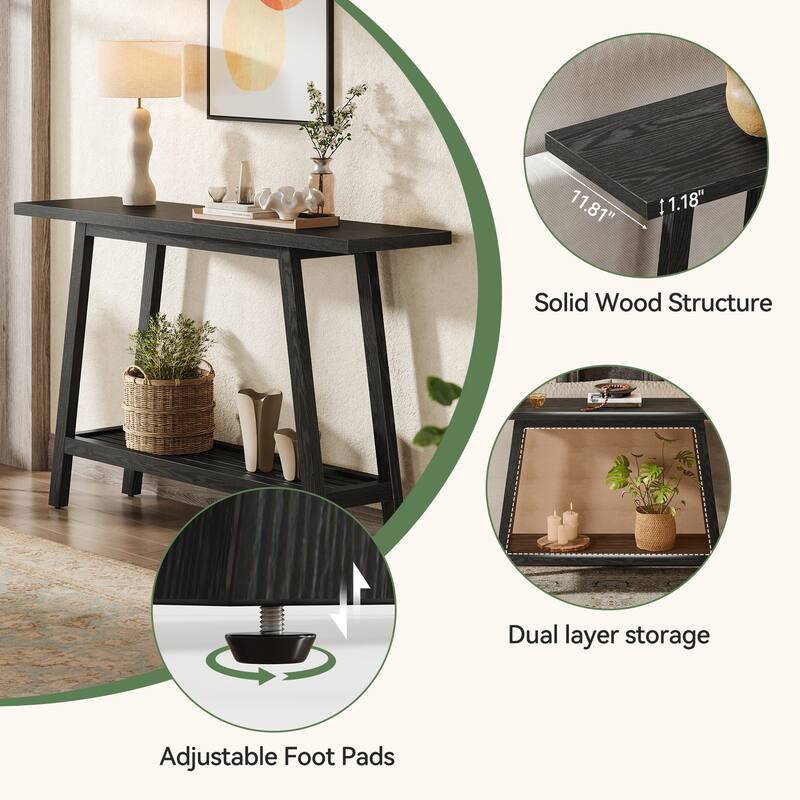 Small Solid Wood Console Table 2-tier Sofa Table for Entryway