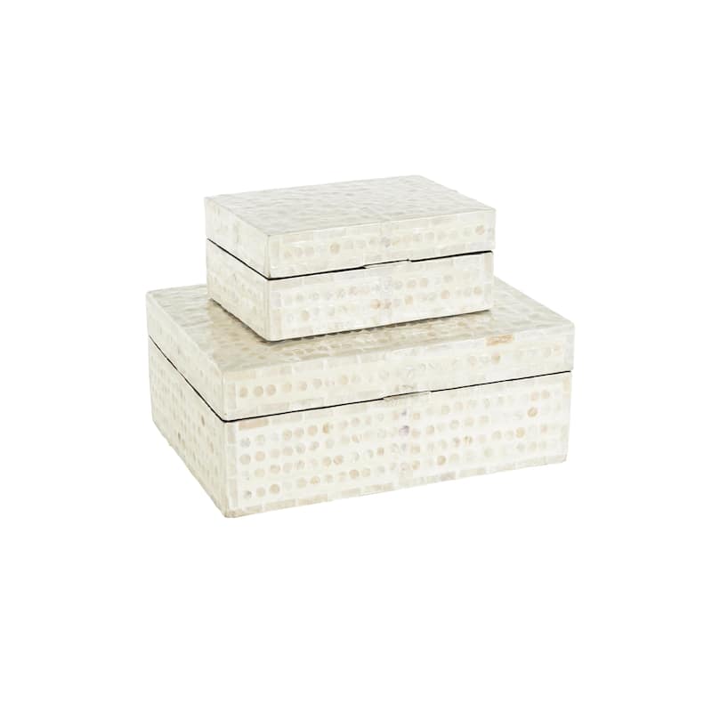 Mother of Pearl Shell Geometric Handmade Mosaic Dot Storage Decorative Box - Set of 2 Cream - Roche River Decor - Cream