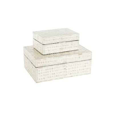 Mother of Pearl Shell Geometric Handmade Mosaic Dot Storage Decorative Box - Set of 2 Cream - Roche River Decor