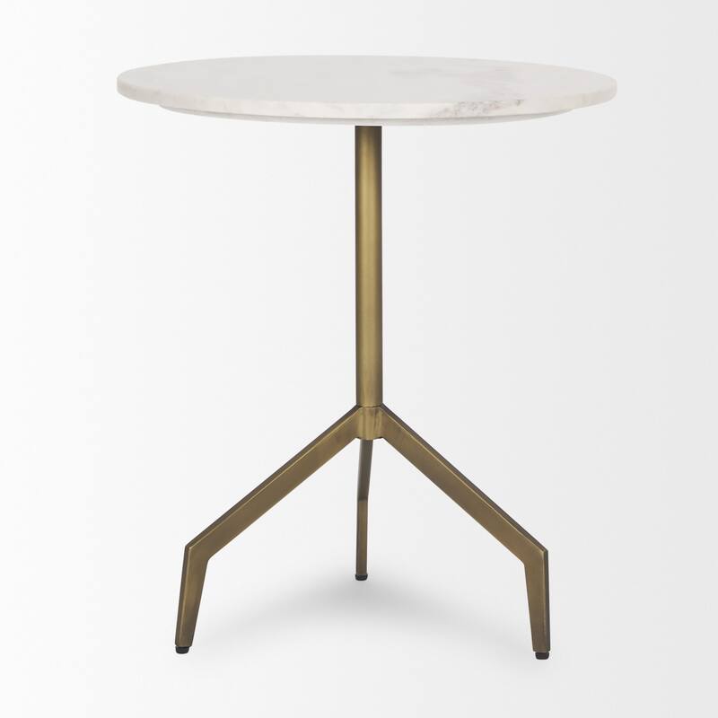 Serre White Marble Top With Black Metal Base Round Side Table