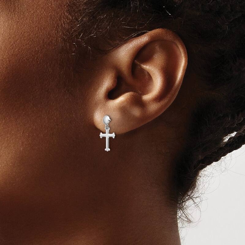 Curata 14k White Gold Polished Cross Post Dangel Earrings - 16.5x7.5mm