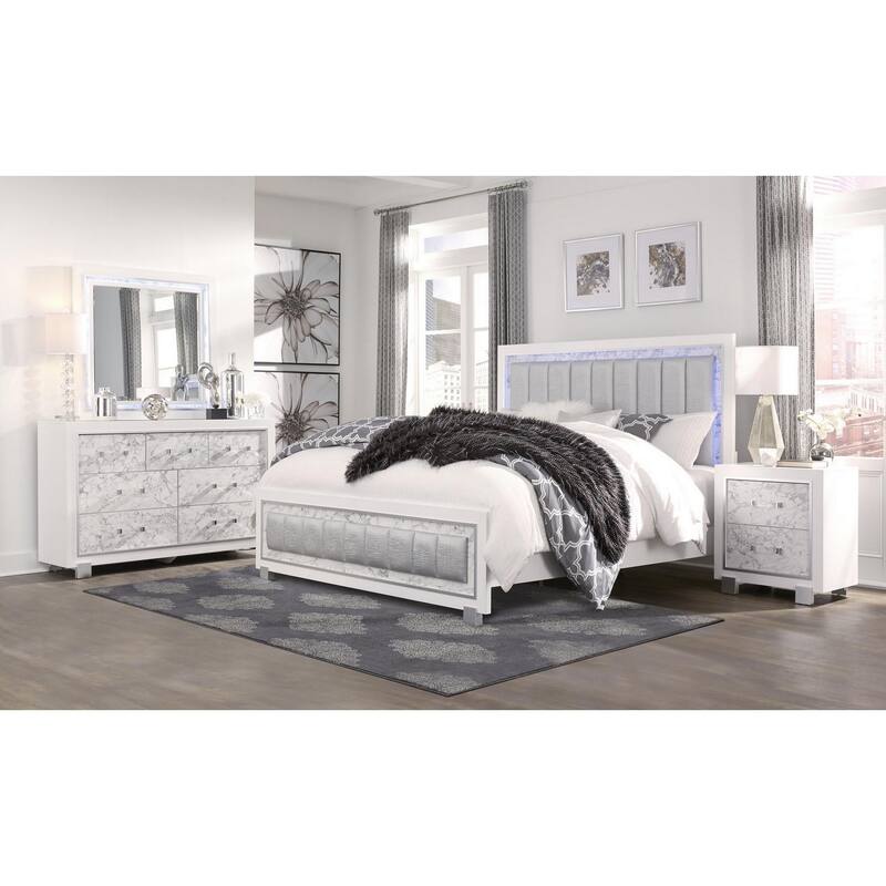 White MDF 2-Drawer Rectangular Nightstand with Metal Legs for Bedroom