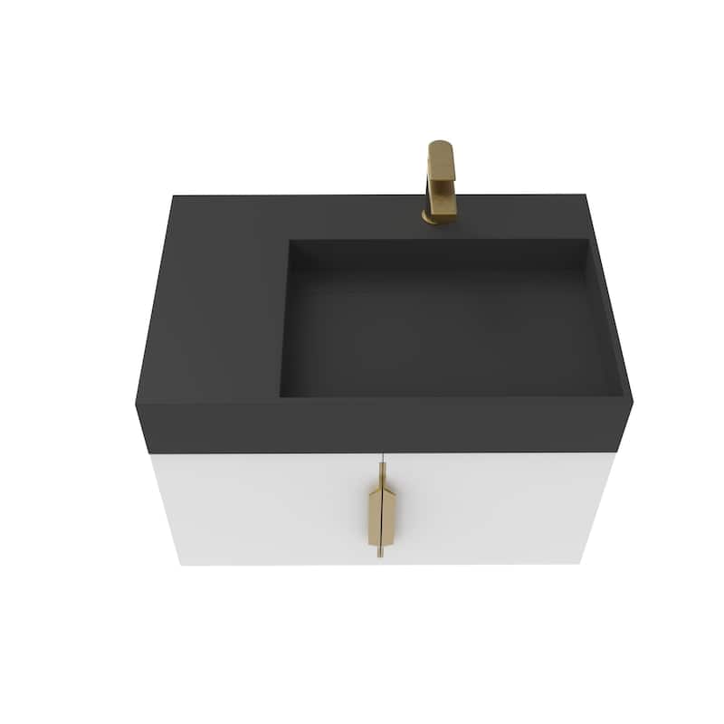 Amazon 30" Wall Mounted Bathroom Right Basin Vanity Set w/ Black Top