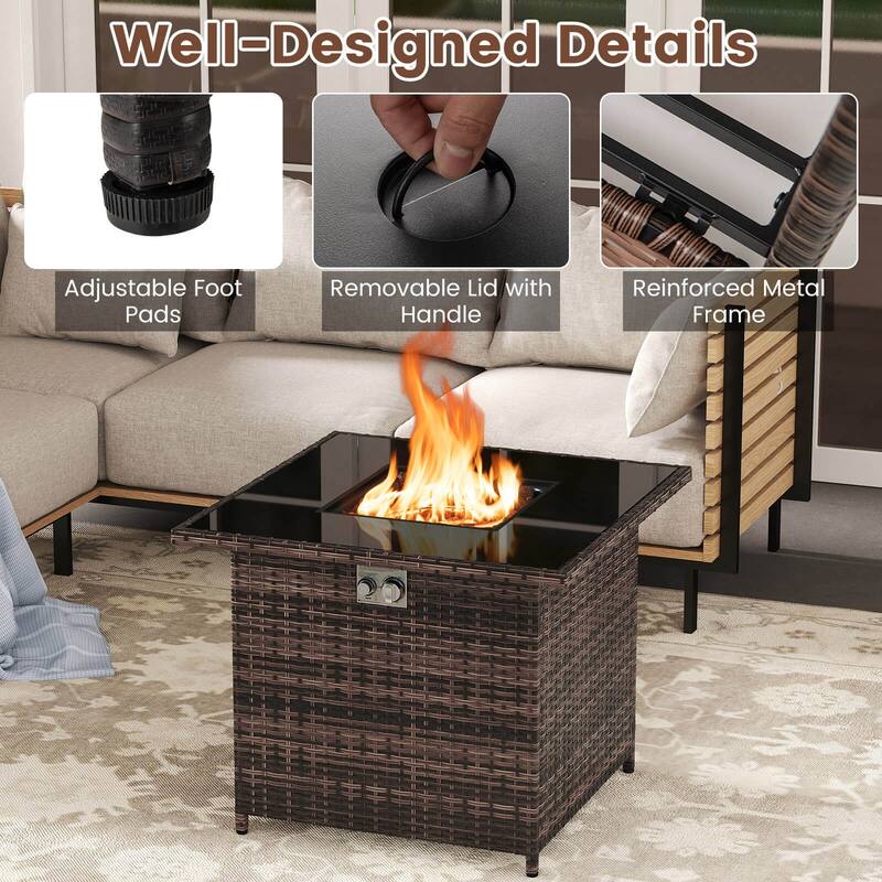 Costway 32.5" Propane Fire Pit Table Outdoor Wicker Gas Firepit with - See Details