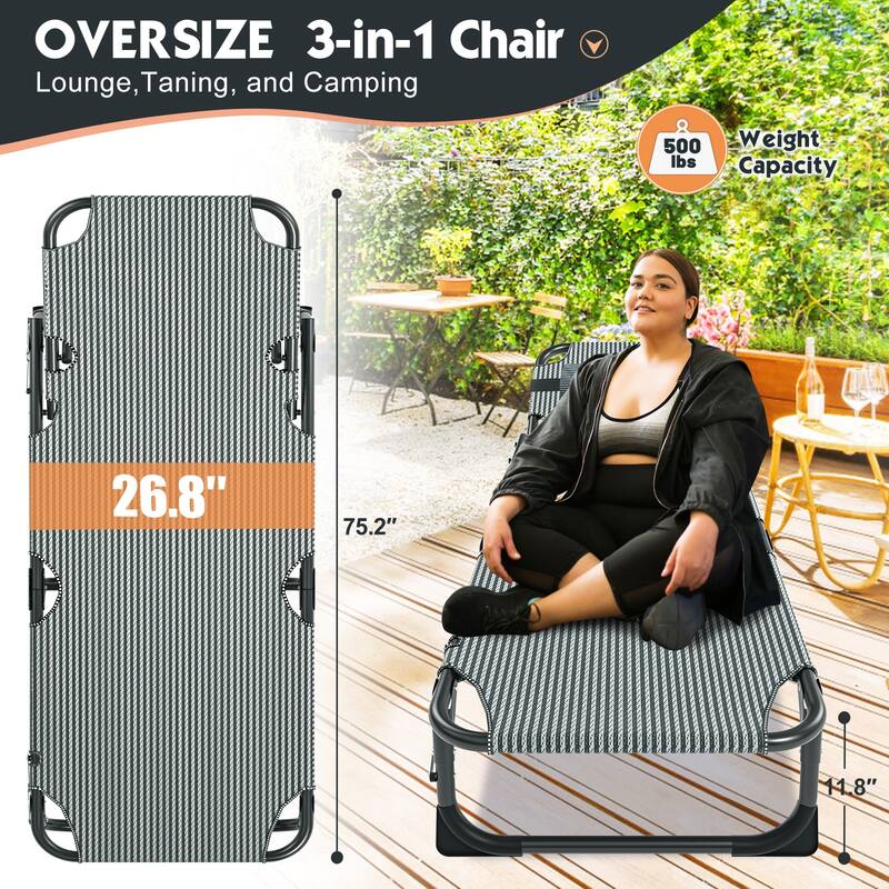 DoCred Folding Camping Cot, Chaise Lounge Chair with Mattress