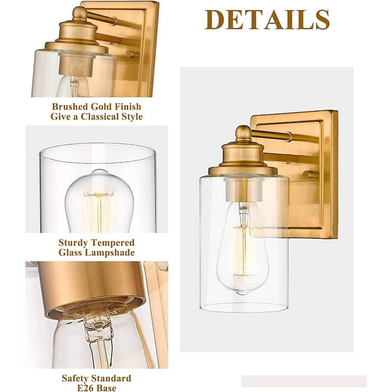 Bathroom Vanity Light,Wall Sconce Lamp Over Mirror with Clear Glass Shade
