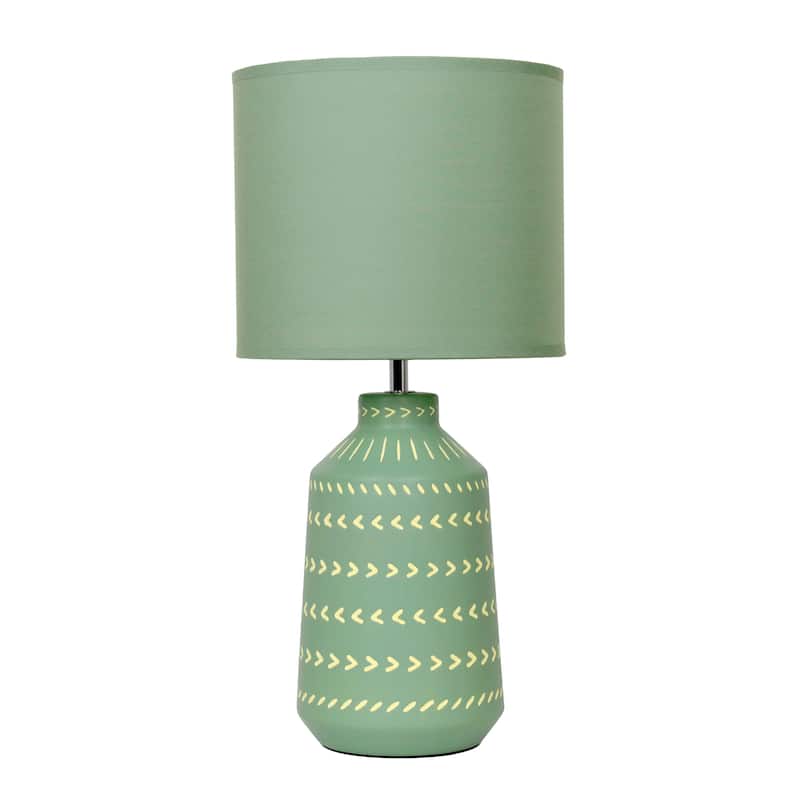 Patterned Ceramic Table Lamp with Fabric Drum Shade Modern Boho Style Multiple Colors - 8.27” x 8.27” x 17.00” - Sage Green