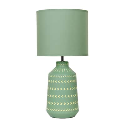 Patterned Ceramic Table Lamp with Fabric Drum Shade Modern Boho Style Multiple Colors - 8.27” x 8.27” x 17.00”