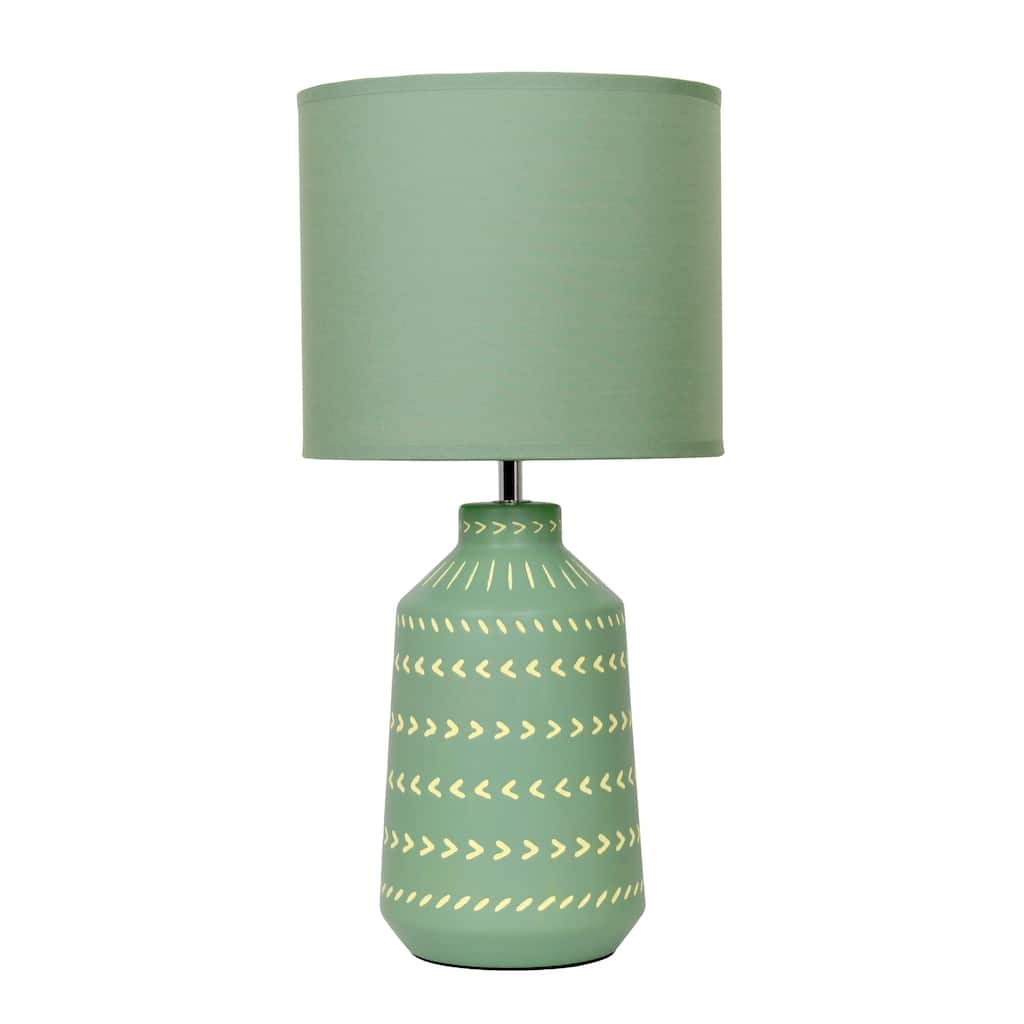 Patterned Ceramic Table Lamp with Fabric Drum Shade Modern Boho Style Multiple Colors - 8.27” x 8.27” x 17.00”
