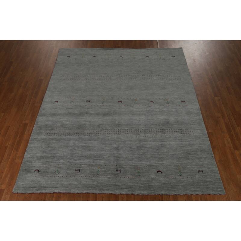 Tribal Gray Gabbeh Indian Rug Hand-Knotted Bedroom Wool Carpet - 8'0" x 9'9"