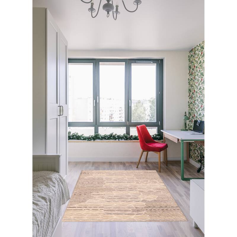 ECARPETGALLERY Hand-knotted Tangier Beige, Grey Viscose, Wool Rug - 5'4 x 7'5