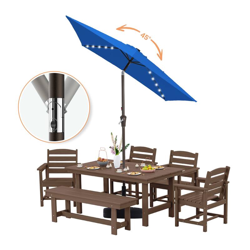 6.5*10ft Rectangular Patio Market Umbrella with LED Lights,Crank & Tilt