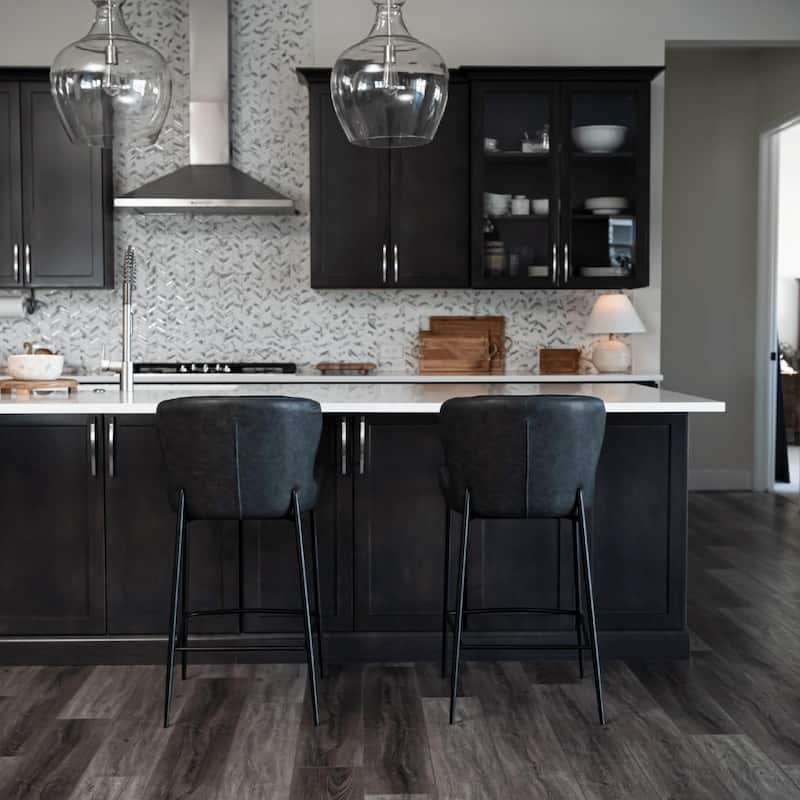 Maven Lane Naomi Metal and Vegan Leather Kitchen Dining Stool