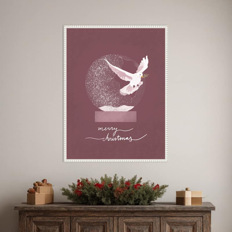 Snow globe Dove by Goed Blauw (23 x 30 in.), Framed Canvas Wall Art Print - Sylvie Beaded White