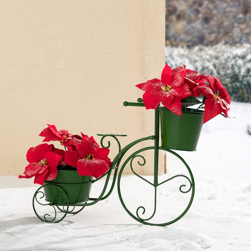 Glitzhome 21.5"L Spring Farmhouse Metal Bicycle Planter Stands Flower Pot Cart