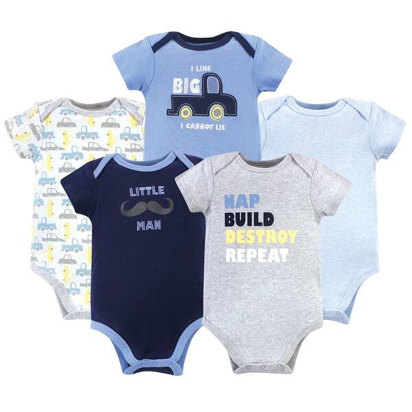 slide 1 of 1, Luvable Friends Baby Boy Cotton Bodysuits 5pk, Trucks 0-3 Months - Trucks