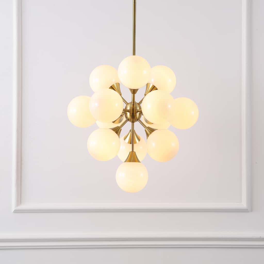 Safavieh Lighting Delvine 13-Lights 24-inch Chandelier - Brass/White - 24"W x 24"D x 56"H