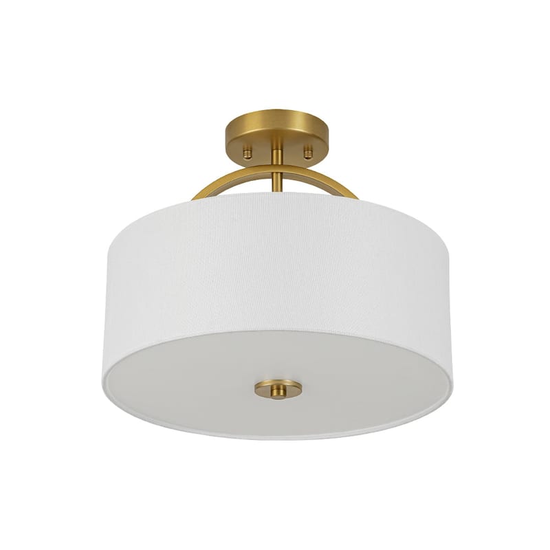 Contemporary 2-Light White Linen Drum Semi Flush Light 15in Wide
